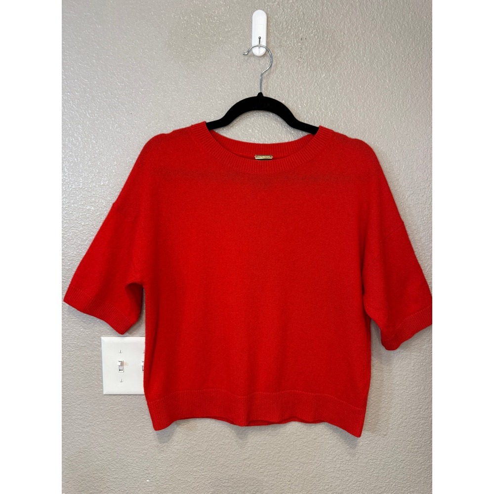 Magaschoni Red 100% Cashmere Short Sleeve Crew Neck Sweater Top Small